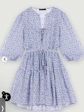Maje blue floral belted mini babydoll dress